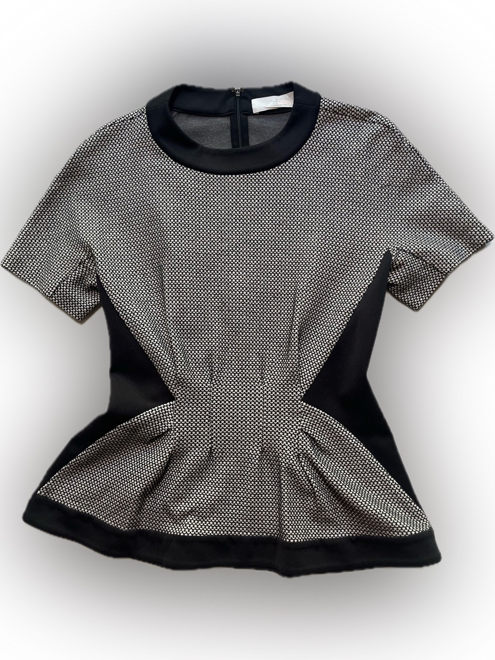Thakoon Black White Peplum Top Sculpted Fit Flare Mod Textured Knit Statement